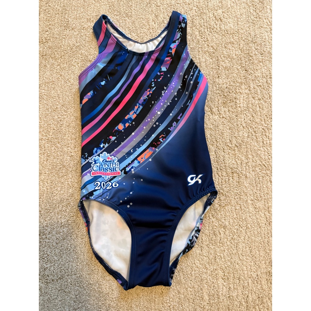 NWOT GK Child Medium Custom Chow's Winter Classic 2026 Leotard - Snowflakes! ❄️✨